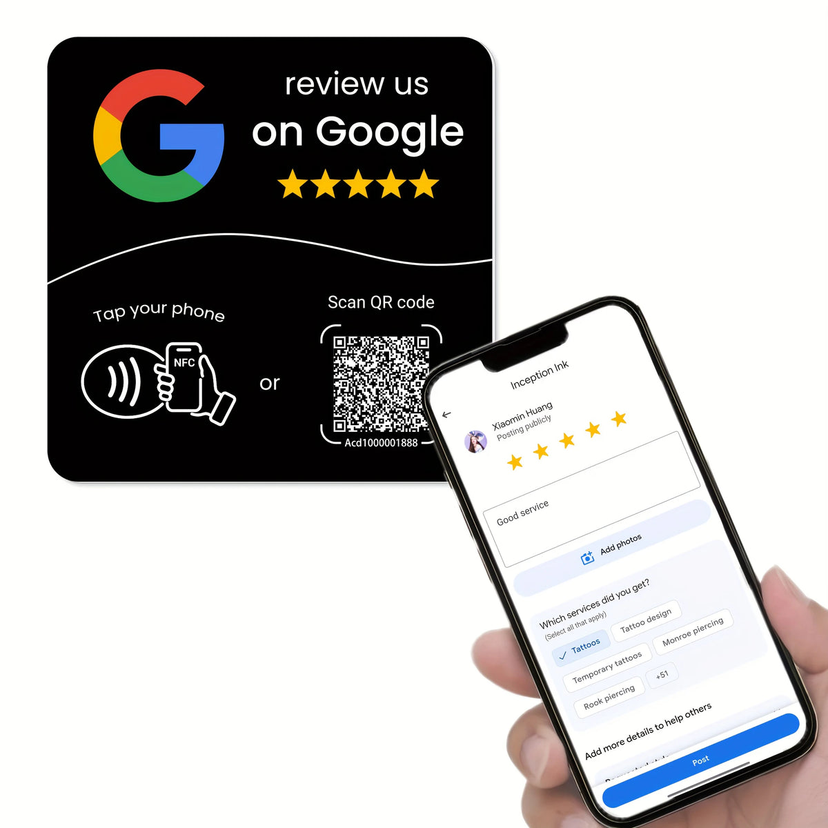 Tarjetas NFC y QR planas con pegatina para negocios.